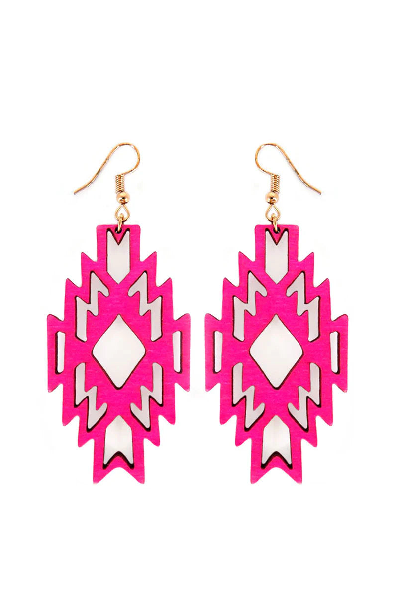 FUCHSIA WOOD AZTEC DIAMOND EARRINGS