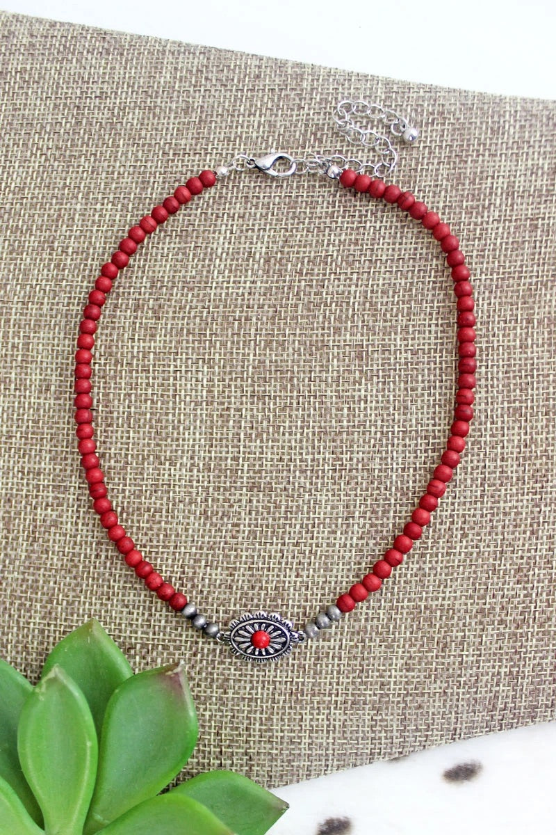 CARLISLE CONCHO RED BEADED CHOKER