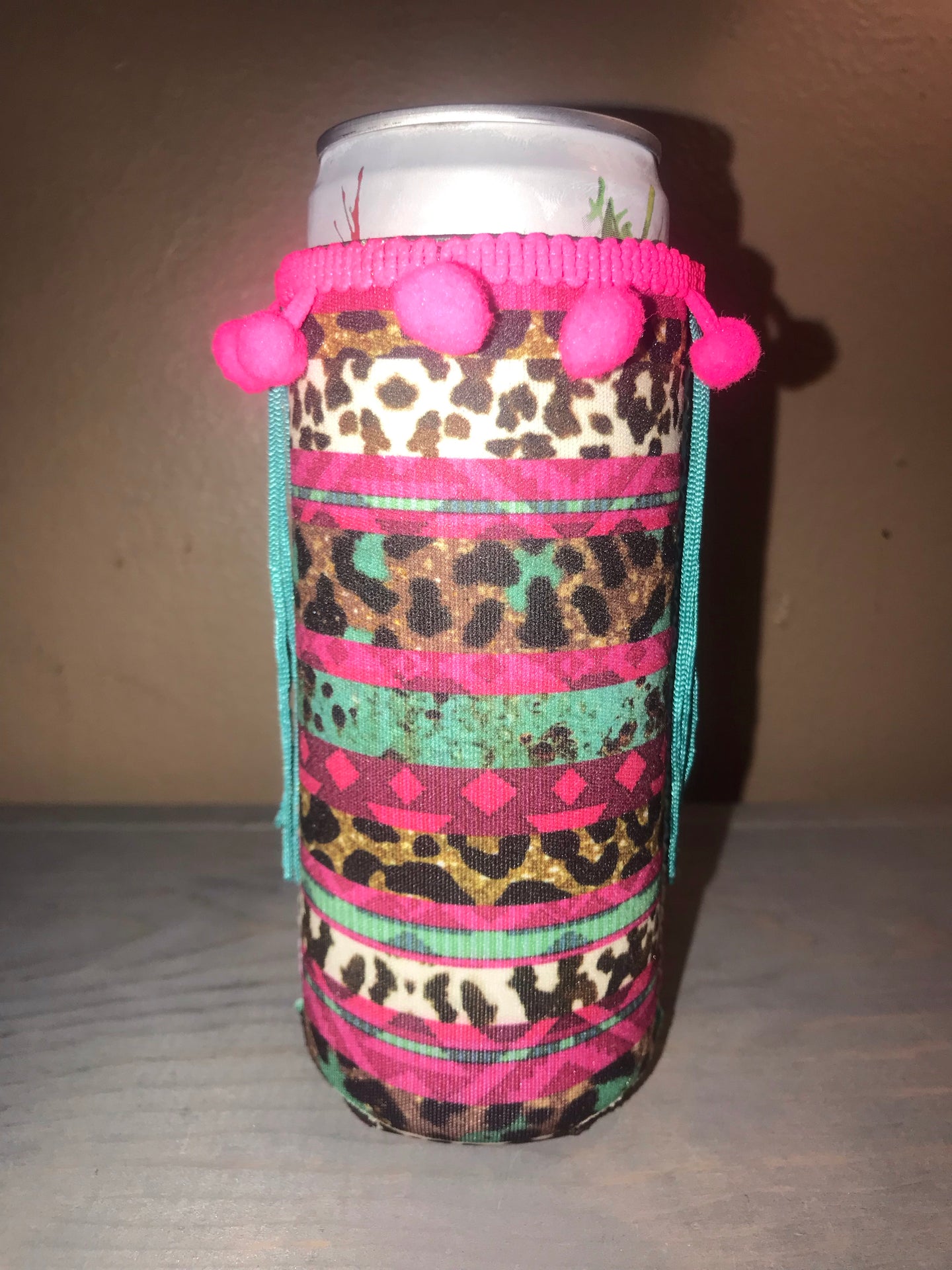 SLIM HOT PINK LEOPARD STRIPES {Koozie}