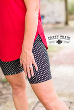 Load image into Gallery viewer, BLACK W/ SILVER STARS - BIKER BABE SHORTS
