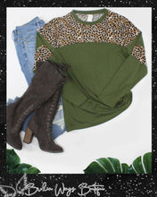 Load image into Gallery viewer, LONG SLEEVE OLIVE/LEOPARD TOP
