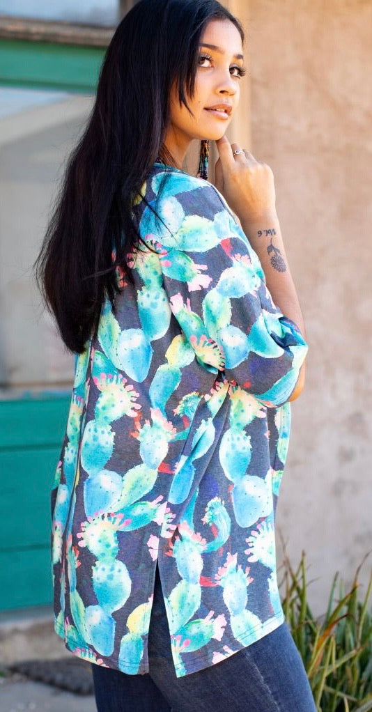 CACTUS PRINT RELAXED FIT KIMONO