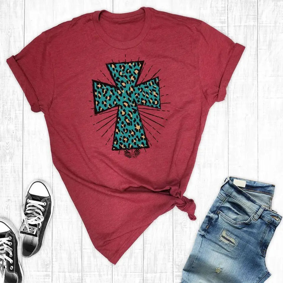 CARDINAL LEOPARD CROSS TEE